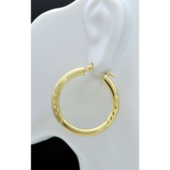 REAL 10K Yellow Gold Large Hoop Diamond Cut Earrings | 30mm x3mm 2.2gr - Picture 1 of 4